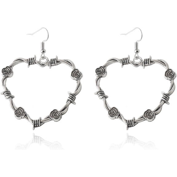 Barbed Wire Heart Earrings Gothic Heart Dangle Earrings Halloween Thorn Drop Earrings Punk Heart Earrings