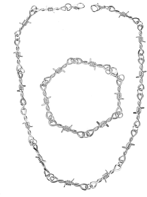 Barbed Wire Necklace and Bracelet Set Punk Thorns Barbed Wire Choker Silver Metal Grunge Jewelry Barb Wire Necklace Hiphop Rock Goth Chain for Men Women Y2k Daily Versatile Fashion(Silver)
