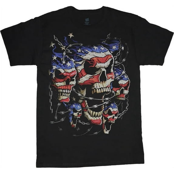Barbed Wire Skulls Big and Tall T-shirt US American Flag Decal Tee
