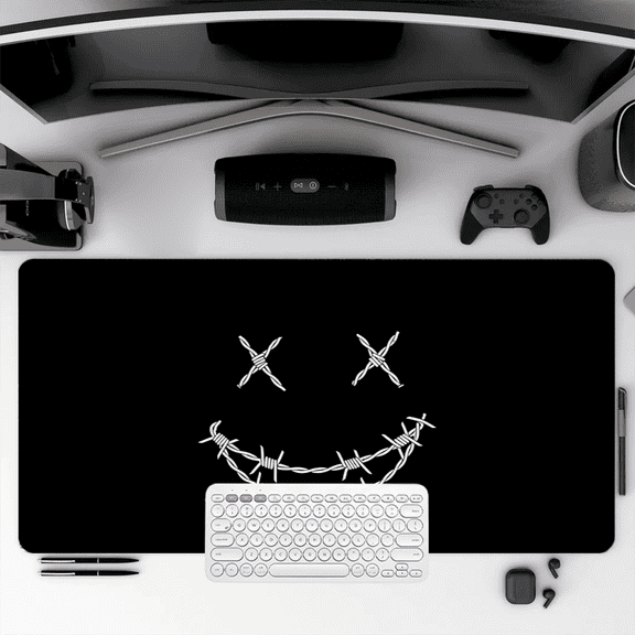 Barbed Wire Smile Face Mouse Pad 35.4 x 15.8 Inches Rubber Desk Mat for Office Gaming Home Use