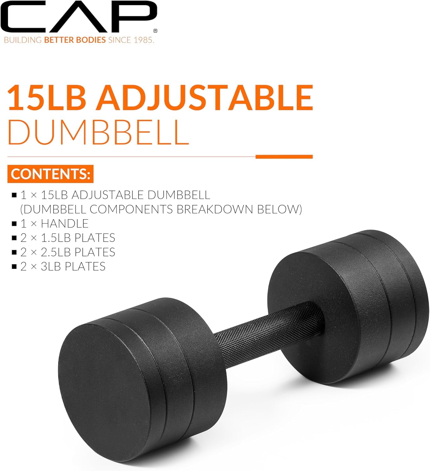 Barbell 15 lb Adjustable  – Compact Cast Iron Weight |   Multiple Options