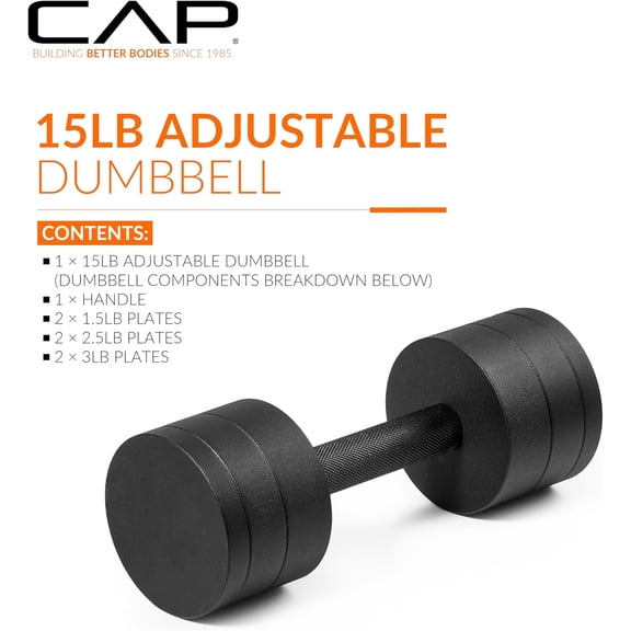 Barbell 15 lb Adjustable – Compact Cast Iron Weight | Multiple Options