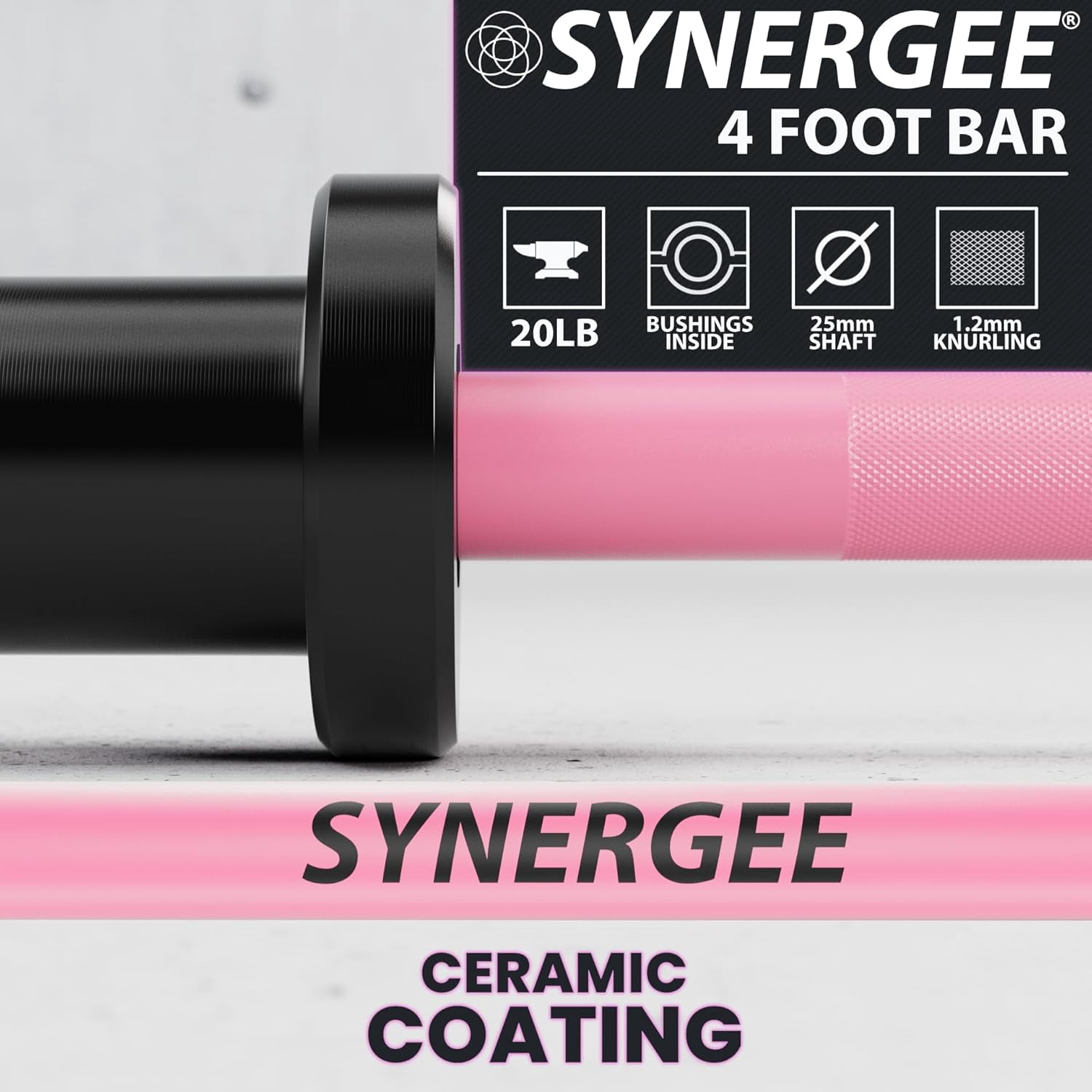 Barbell 20LB Pink - 2 Inch Weight Bar for Strength Training, Squats, Deadlifts &  Press with Magnetic Collars