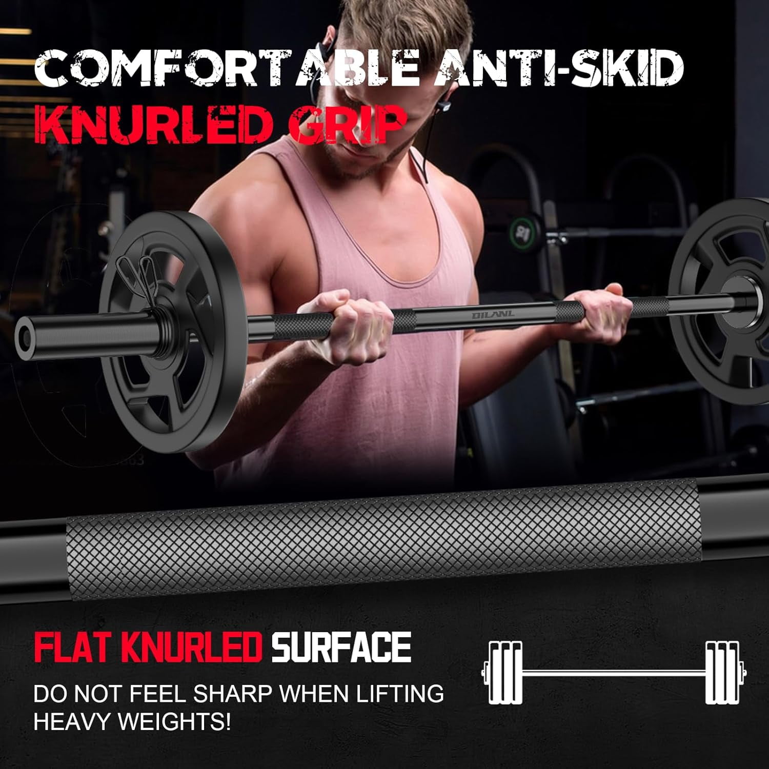 Barbell Bar 55 Inch Heavy Duty  Steel Weight Lifting Bar with Non-Slip Knurling for Home Gym Strength Training