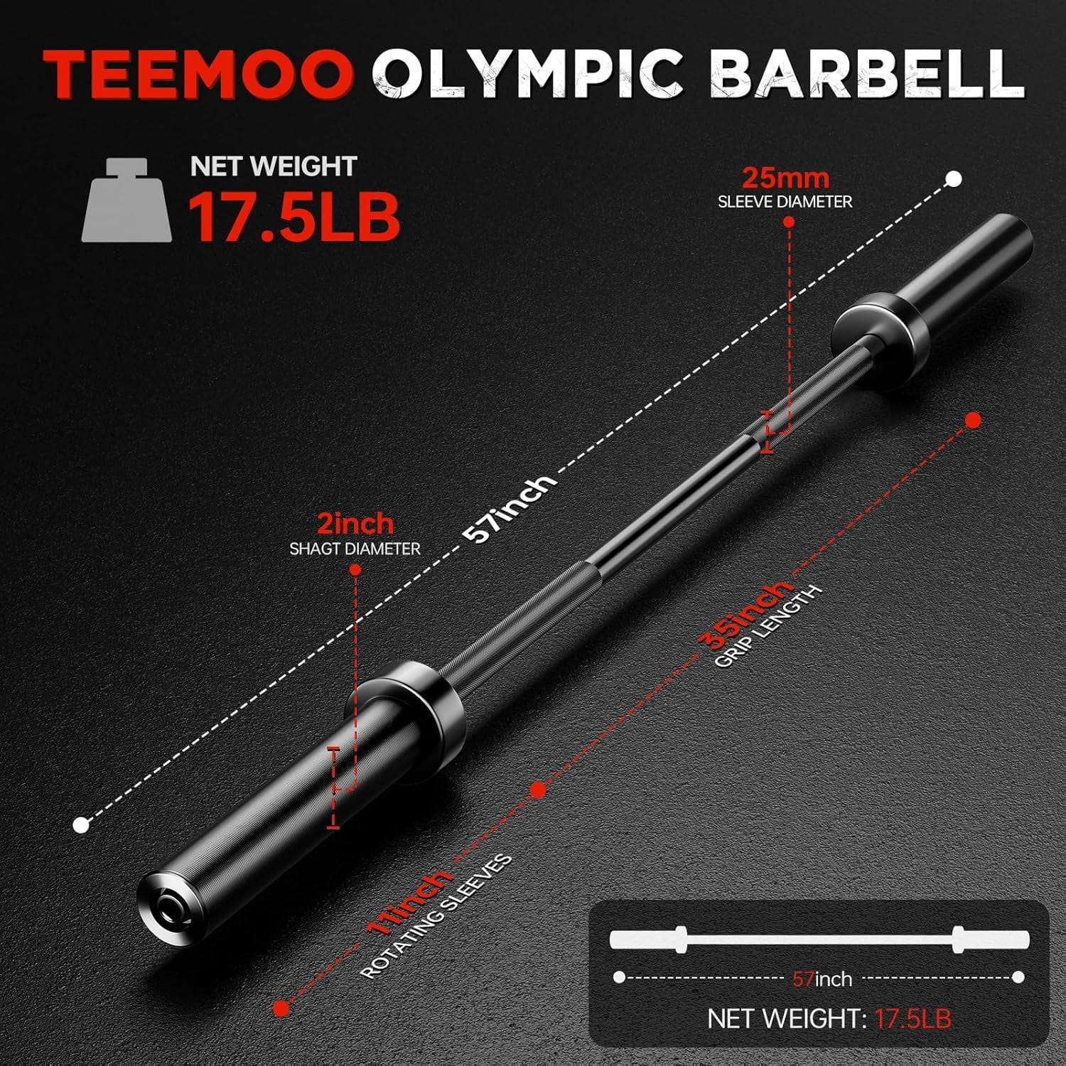 Barbell Bar 57 Inch with Spring Collars, Heavy Duty Strength Training Bar for Weight Lifting Squat  Press