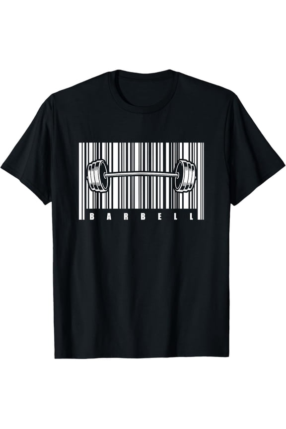 Barbell Barcode Gear Weight Training Fitness Gym - Barbells T-Shirt men and women can wear, black, white, gifts