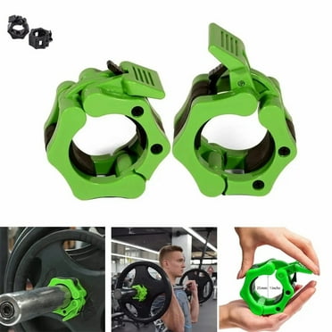 Barbell/Dumbbell Collars Clips Weight Lifting Bar Lock Quick Release Professional Barbell Buckle 1 Pair for Gym Exercise Fitness Body Building - Green (1 inch)