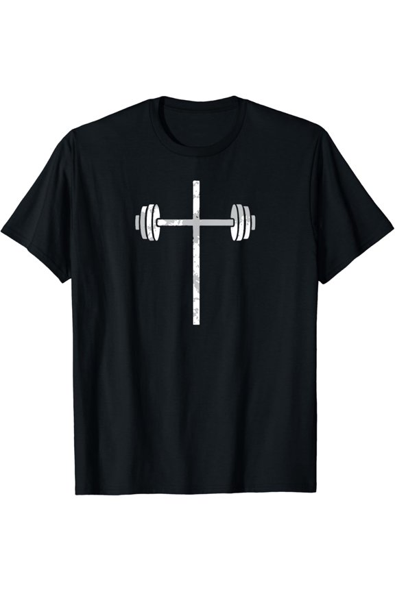 Barbell Cross Christian belief Gym Workout Lifting T-Shirt