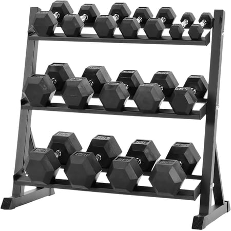 350 lbs Hex Dumbbell Set with Storage Rack - 5-50 lb Rubber Coated Adjustable Weights for Home Gym Strength Training - Men/Women