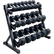 350 lbs Hex Dumbbell Set with Storage Rack - 10-50 lb Rubber Coated Adjustable Weights for Home Gym Strength Training - Men/Women