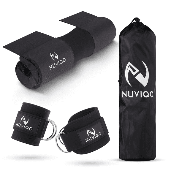 Barbell Pad & Ankle Straps for Cable Machine with Carry Bag - Gym Accessories for Women & Men - For Cable Kickbacks, Leg Extensions, Hip Thrusts & Squats - Workout Attachments for Home & Gym (Pink)