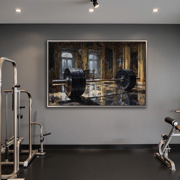 Barbell Poster, Opulent Gym Decor, Weightlifting Art,, Unframed Paper Poster 16x20in