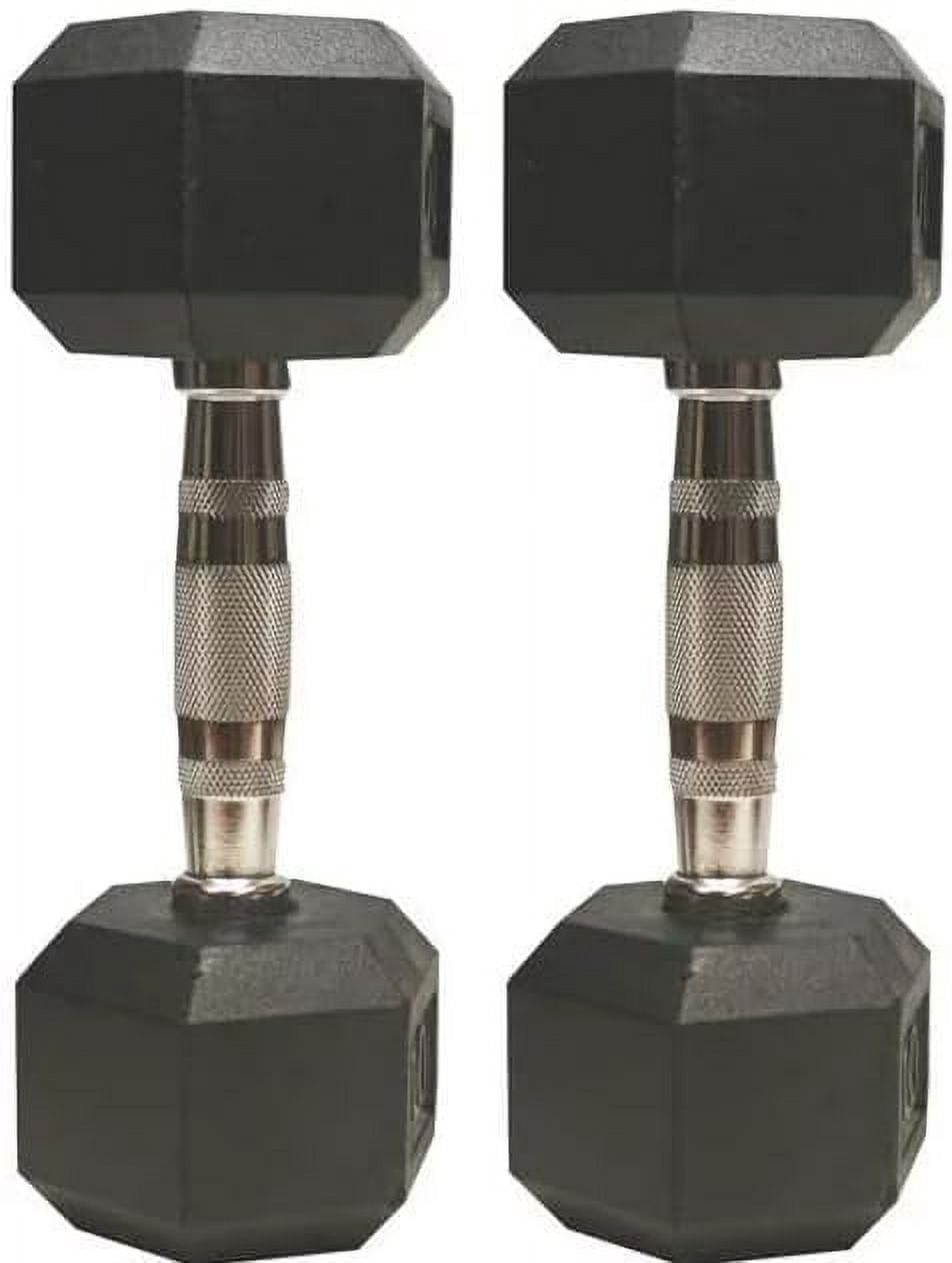 Barbell Rubber encased Hex Dumbbell Weights with Metal Handles for Strength Training, Full Body Workout. Sold as a Pairs,8