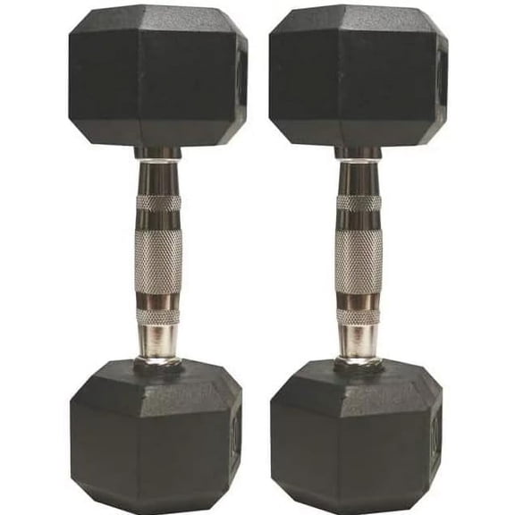 Barbell Rubber encased Hex Dumbbell Weights with Metal Handles for Strength Training, Full Body Workout. Sold as a Pairs,100