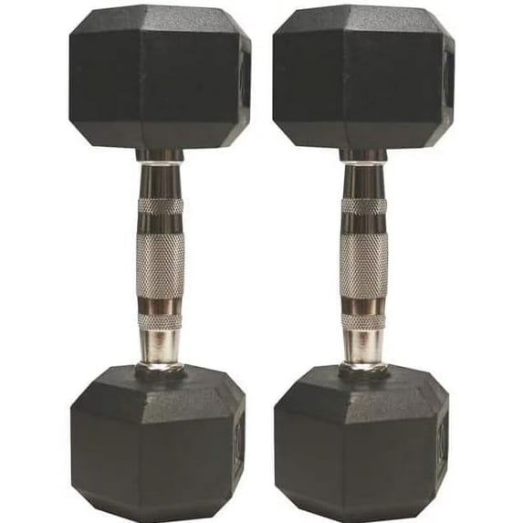 Barbell Rubber encased Hex Dumbbell Weights with Metal Handles for Strength Training, Full Body Workout. Sold as a Pairs