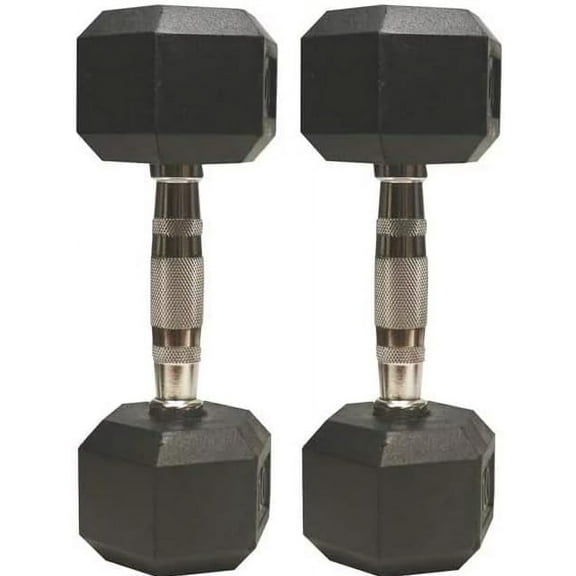 Barbell Rubber encased Hex Dumbbell Weights with Metal Handles for Strength Training, Full Body Workout. Sold as a Pairs,90