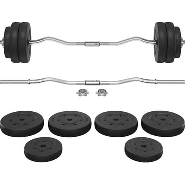 Barbell Set - Olympic Curl Bar & Weights (66LB, 55LB, 44LB) with Chrome Finish & Black Color