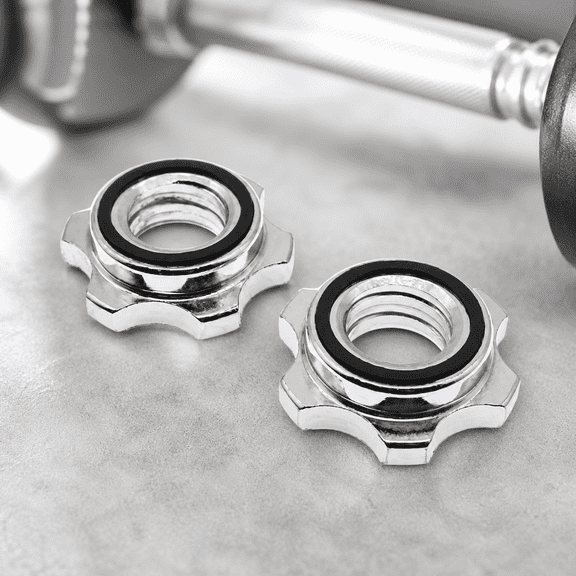 Barbell Spin-Lock Collars – 2-Pack 25mm Hex Nut Screw Clamps for Standard Barbell and Dumbbell Bars, Silver, for Weight Lifting Equipment
