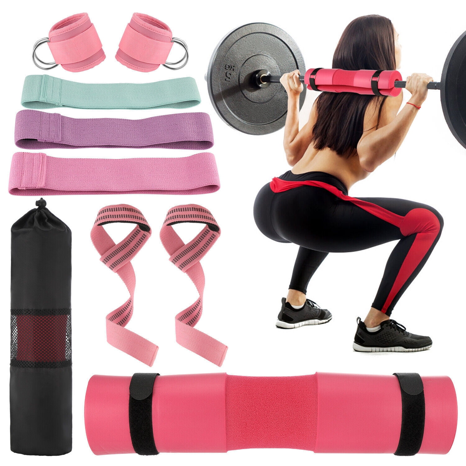 Barbell Squat Pad, Barbell Pad for Hip Thrusts, Gym Ankle Straps, Hip