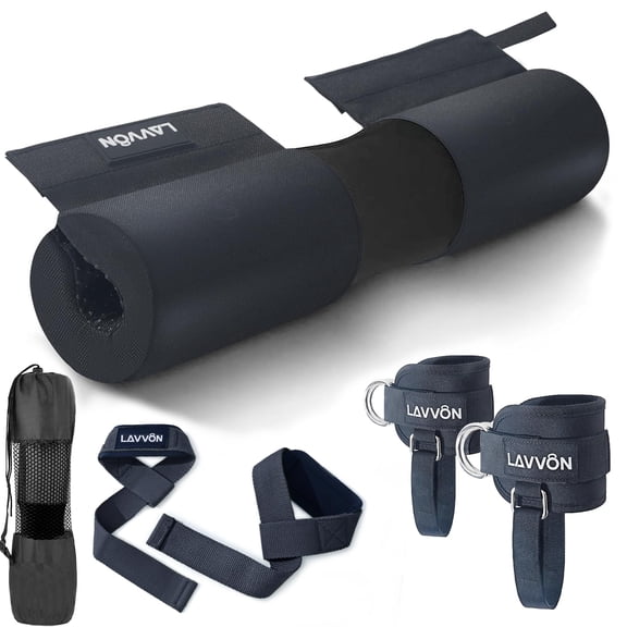 Barbell Squat Pad Set Nylon Padding AntiSlip- Thick Foam Barbell Pad for Squats Cushion,Lunges&Bar Padding for Hip Thrusts -Standard Weight Bar Pad -With Wrist Straps Weightlifting