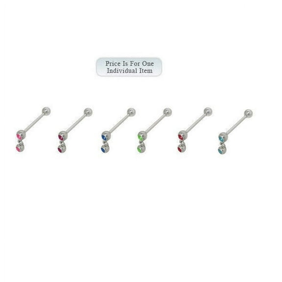 Barbell Tongue Ring Surgical Steel with Dangle Double Jewel 14G