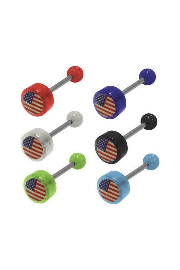 Barbell Tongue Ring USA Flag Logo