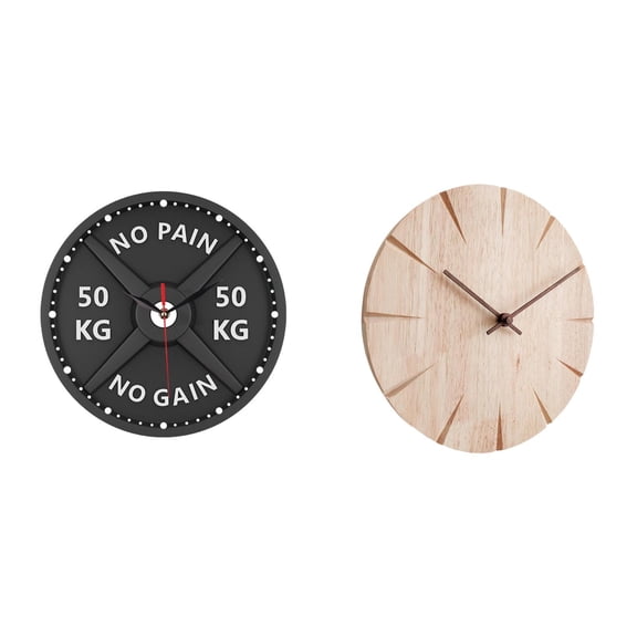 Barbell Wall Clock Gym Clock Round Wall Clock Wood Material Silent Function for Fitness Studio Living Room