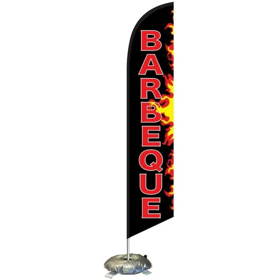Barbeque BBQ Feather Flag Kit with Cross-Base and Weight-Donut, Outdoor Advertising Banner Swooper Flag