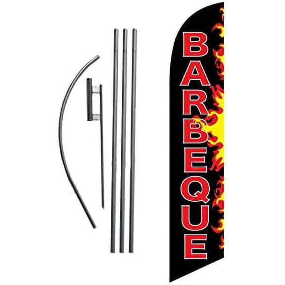 Barbeque BBQ Flames Feather Banner Swooper Flag Sign with Flag Pole and Ground Stake$$Other