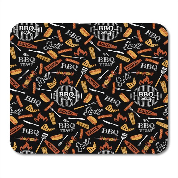 Barbeque BBQ Party Grill Barbecue Utensils Hot Dog and Corn Beef Black Mousepad Mouse Pad Mouse Mat 9x10 inch