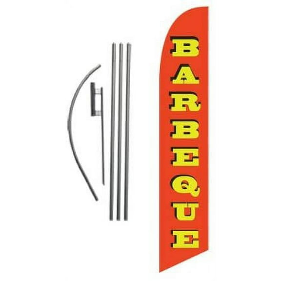 Barbeque BBQ Restaurant Advertising Feather Banner Swooper Flag Sign with Flag Pole Kit and Ground Stake