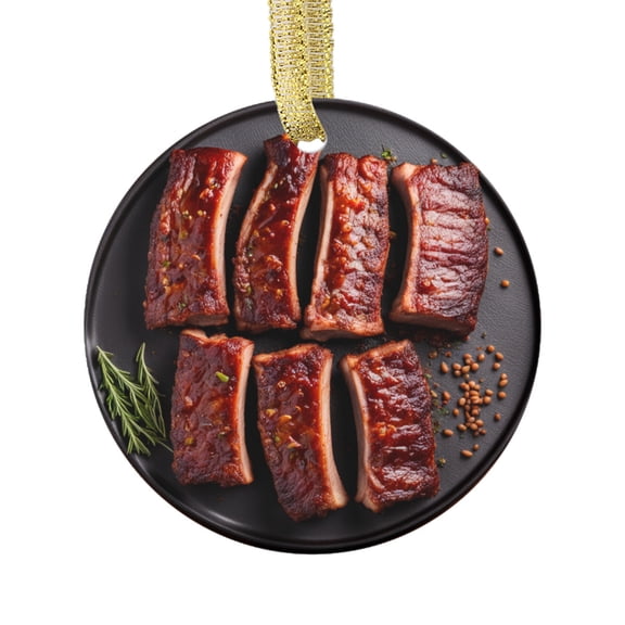 Barbeque Meat Beef Ribs Gift Rib Steaks Food Lovers Foodie Novelty Holiday Christmas Ornament Xmas Tree Gift (Flat Design Printed on Ceramic, NOT 3D)