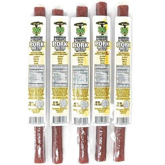 Barbeque & Pineapple Natural Pork Stick: Nitrate, MSG, Gluten, and Soy Free (1-oz Stick, 12-Count)