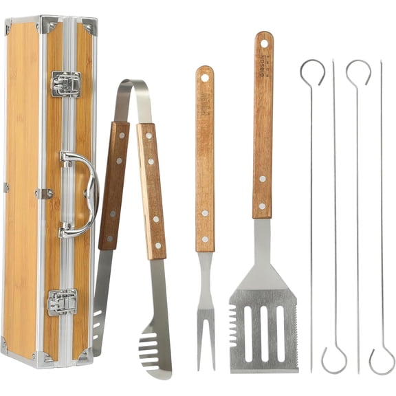 Barbeque Pro 8-Piece BBQ Tool Set with Acacia Wood Handles and Aluminum Storage Case Grill Accessories Kit