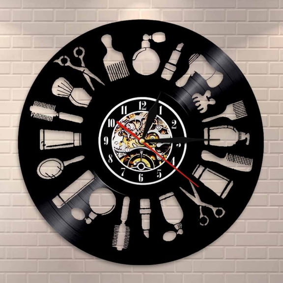 Barber Accessories Silent Non ticking Wall Clock Barber Shop Hair Salon Tools Vinyl Record Clock Black Wall Art Retro Home Decor