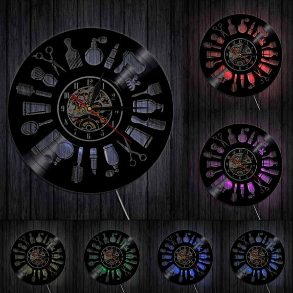 Barber Accessories Silent Non ticking Wall Clock Barber Shop Hair Salon Tools Vinyl Record Clock Black Wall Art Retro Home Decor