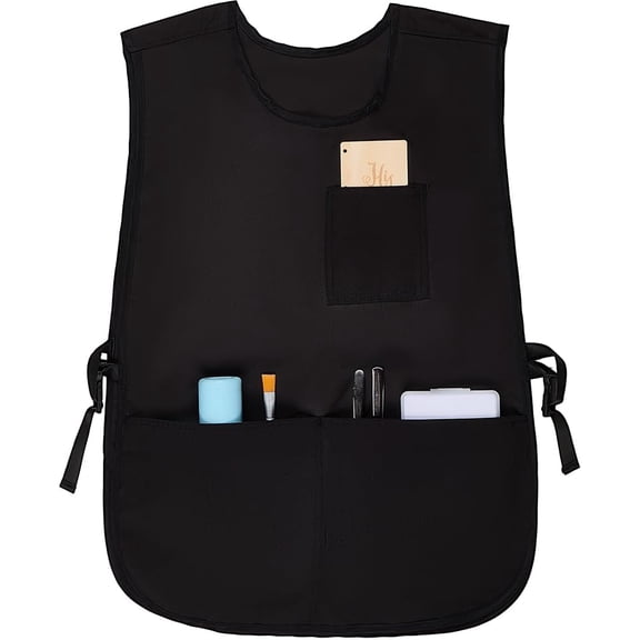 Barber Apron Vest Black 3 Pocket Apron with Sleeveless Adjustable Water Oil Resistant Velvet Machine Washable Tool Accessories for Cleaning Cooking Drawing Kitchen Restaurant Protection