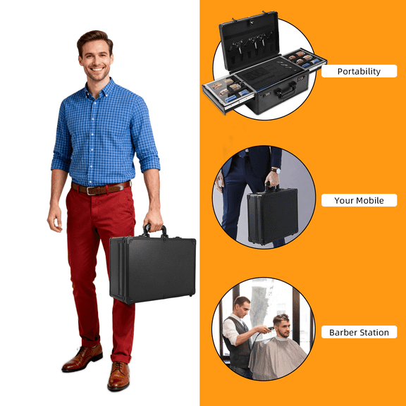 Barber Case Tool Storage Box, Barber Box with Combination Lock,Barber Aupplies Professional,  Hair Scissors Trimmer Organizer, Salon Hair Grooming Hard Travel Suitcase