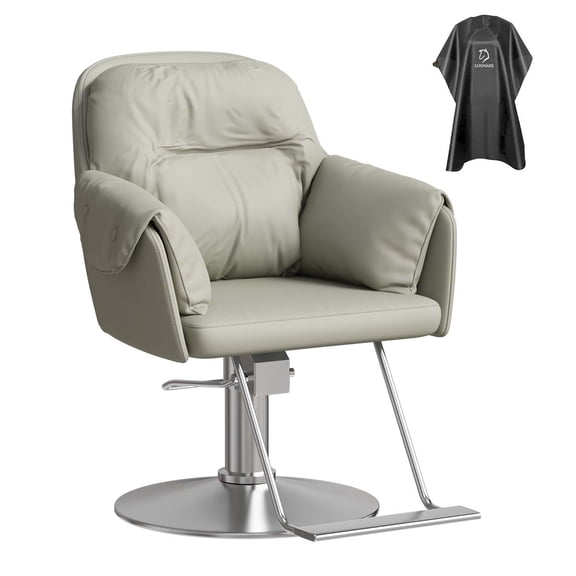 Barber Chair, Salon Chair with Adjustable Height Styling Chair 360 Degrees Rolling Swivel Stylist Chair with Padded Armrests and Backrest for Hair Stylist, Gray