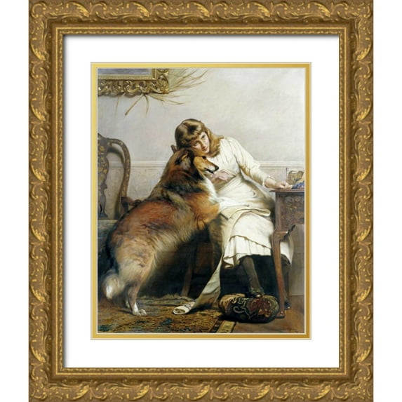 Barber, Charles Burton 12x14 Gold Ornate Wood Framed with Double Matting Museum Art Print Titled - Sweethearts