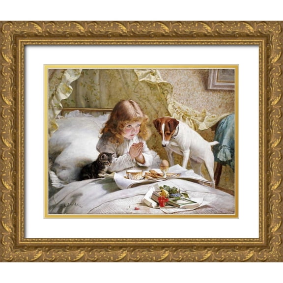 Barber, Charles Burton 24x20 Gold Ornate Wood Framed with Double Matting Museum Art Print Titled - Suspense