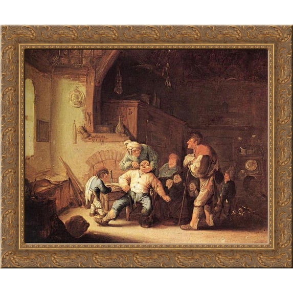 Barber Extracting of Tooth 24x20 Gold Ornate Wood Framed Canvas Art by Ostade, Adriaen van