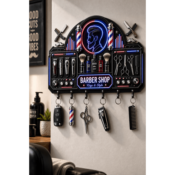 Barber Gift Wooden Key Hanger Personalized Key Holder for Barber Shop Entryway
