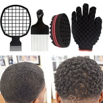 Barber Hair Curly Styling Set Magic Hair Twist Curling Sponge Glove & Brush, Hair Pick and Twist Sculpt Comb