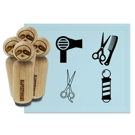Barber Hair Cutting Stylist Scissors Dryer Rubber Stamp Set for Scrapbooking Crafting Stamping - Mini 1/2 Inch