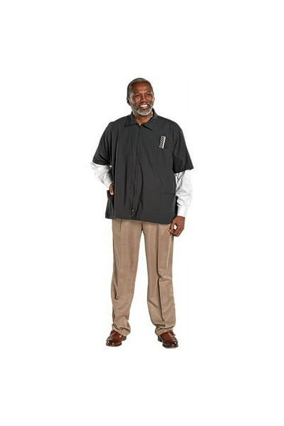 Barber Jacket Poly/Cotton Blend, 3 Front Pockets, Zipper Closure Large - Black