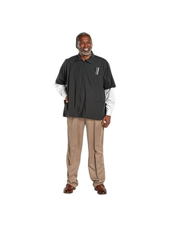 Barber Jacket Poly/Cotton Blend, 3 Front Pockets, Zipper Closure Large - Black