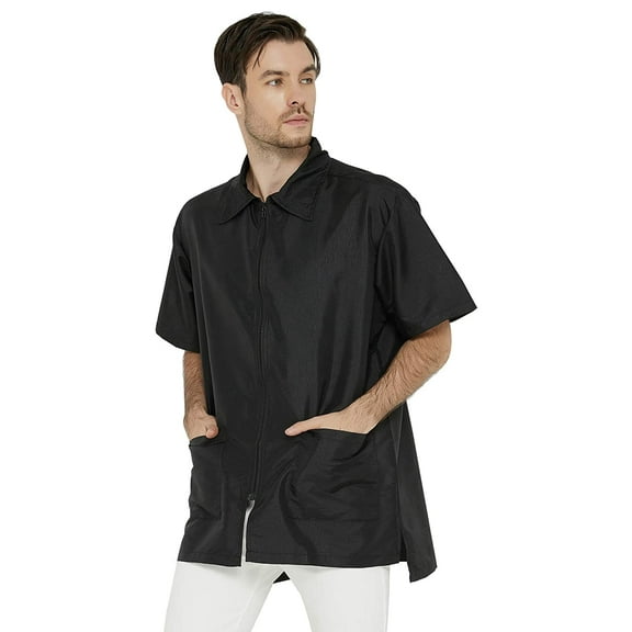 Barber Jacket for Men, Hair Stylist Grooming Smock Vest Shirt, Black