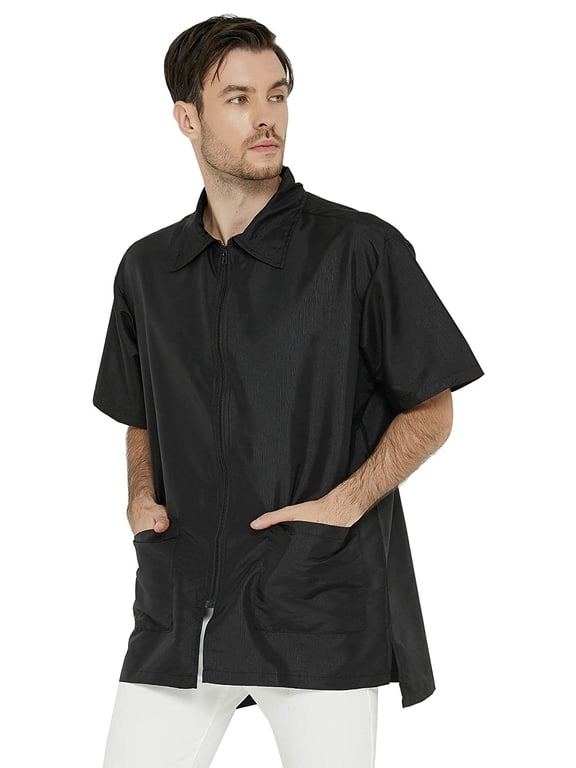 Barber Jacket for Men, Hair Stylist Grooming Smock Vest Shirt, Black