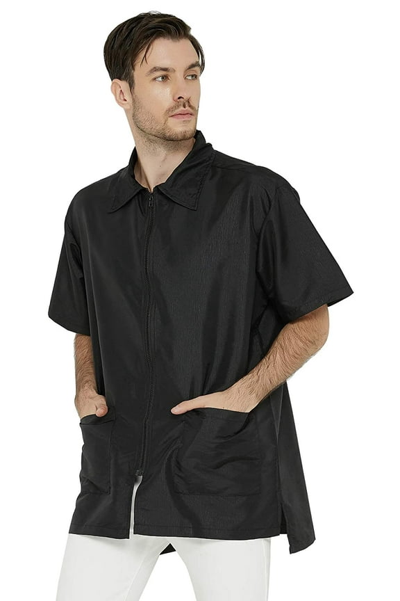 Barber Jacket for Men, Hair Stylist Grooming Smock Vest Shirt, Black